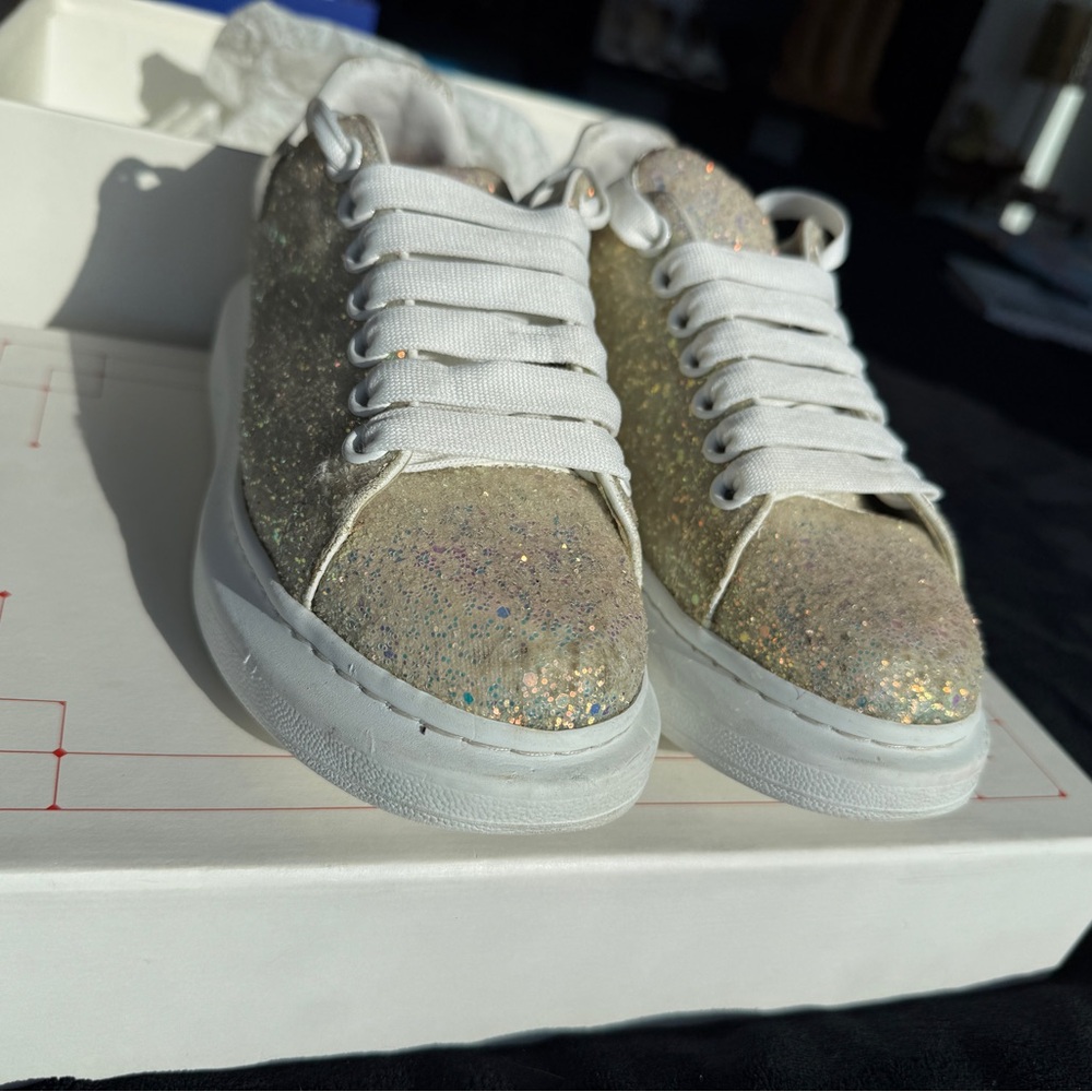 Alexander McQueen White and Glitter Sneakers - 37